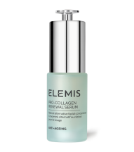 ELEMIS Pro-Collagen Renewal serum in a blue bottle with a dropper top.